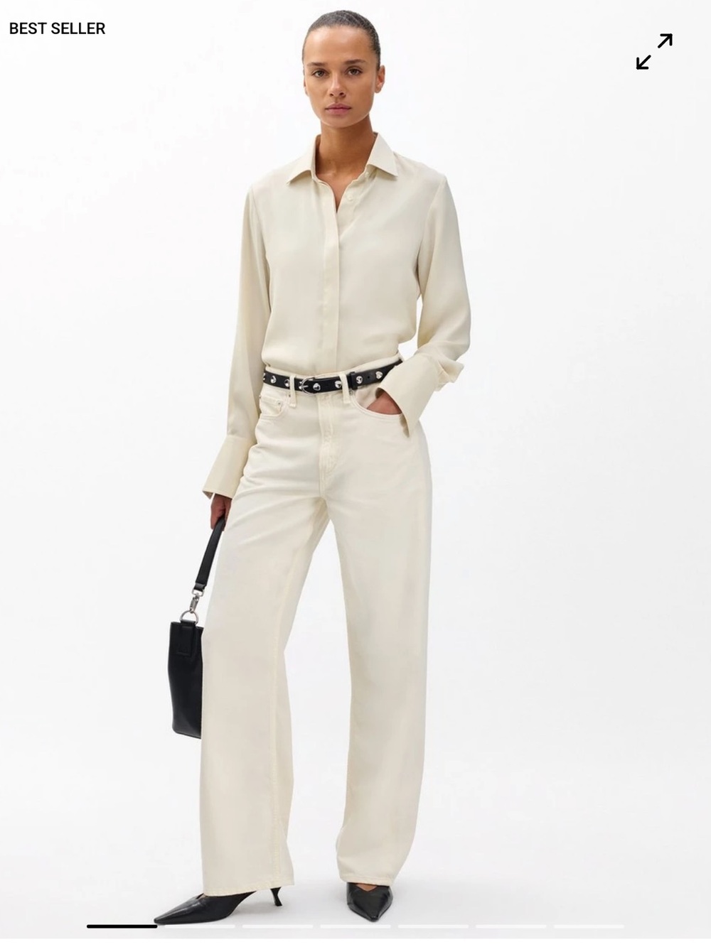 rag & bone Logan Mid-Rise Wide-Leg Jeans in Ecru